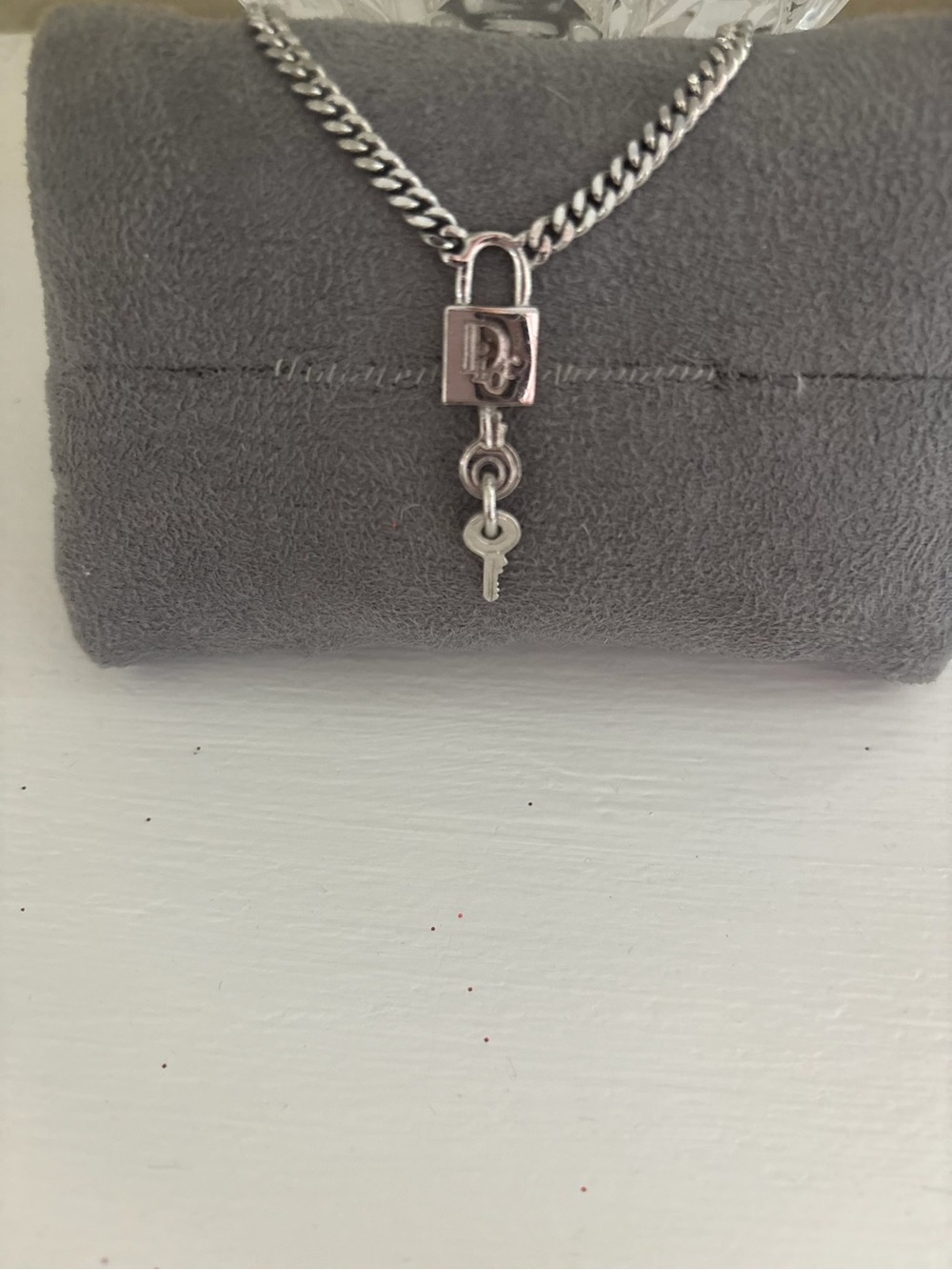 Dior Silver Padlock and Key Necklace
